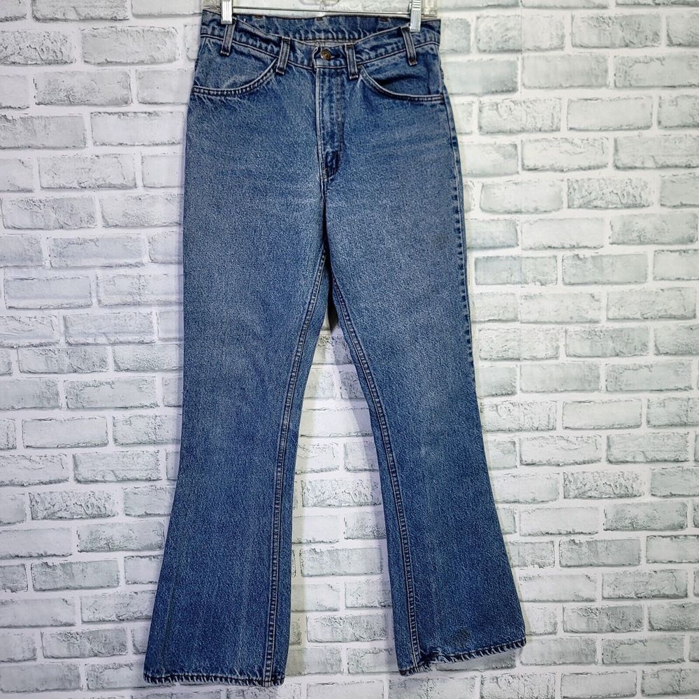 Vintage 70s Levis 532 27x31 ORANGE TAB Med Wash Denim High Waisted Flare Jeans‎
